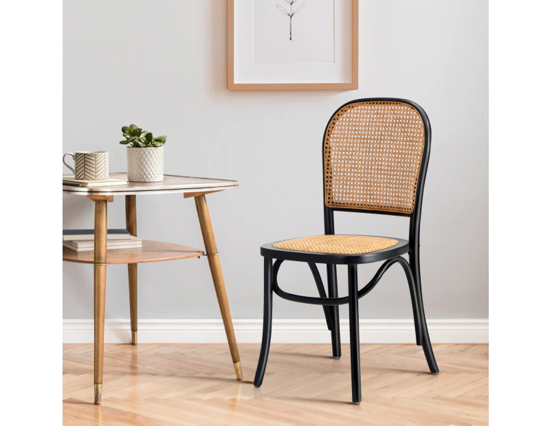 Oikiture Dining Chairs Wooden Chairs Rattan Accent Chair Black