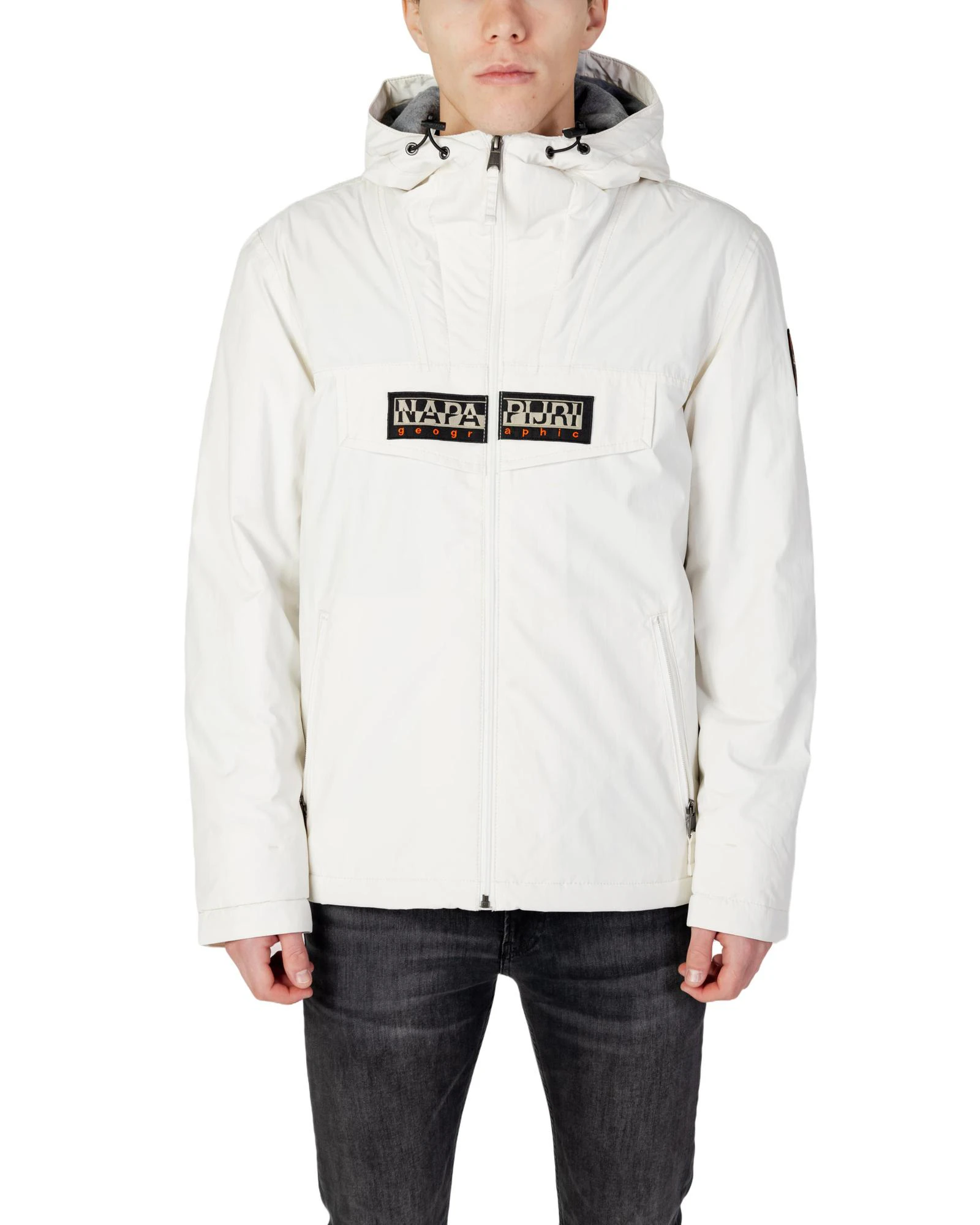 Mens White Hooded Jacket with Long Sleeves - White