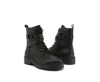 Metal Eyelet Synthetic Leather Ankle Boots - Black