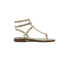 Studded Round Toe Ankle Strap Sandals - Yellow