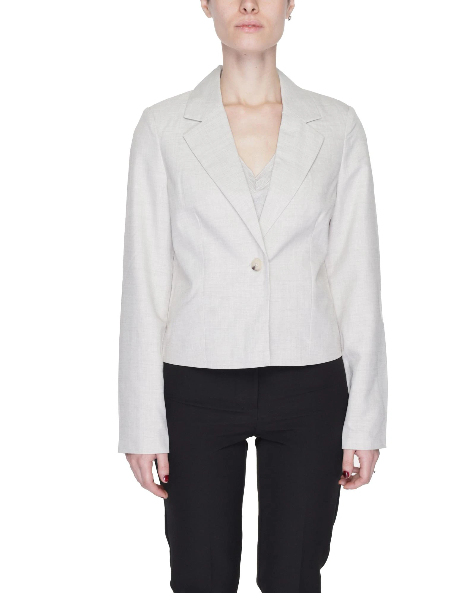 Buttoned Blazer with Lapel Collar in  Marl - Grey