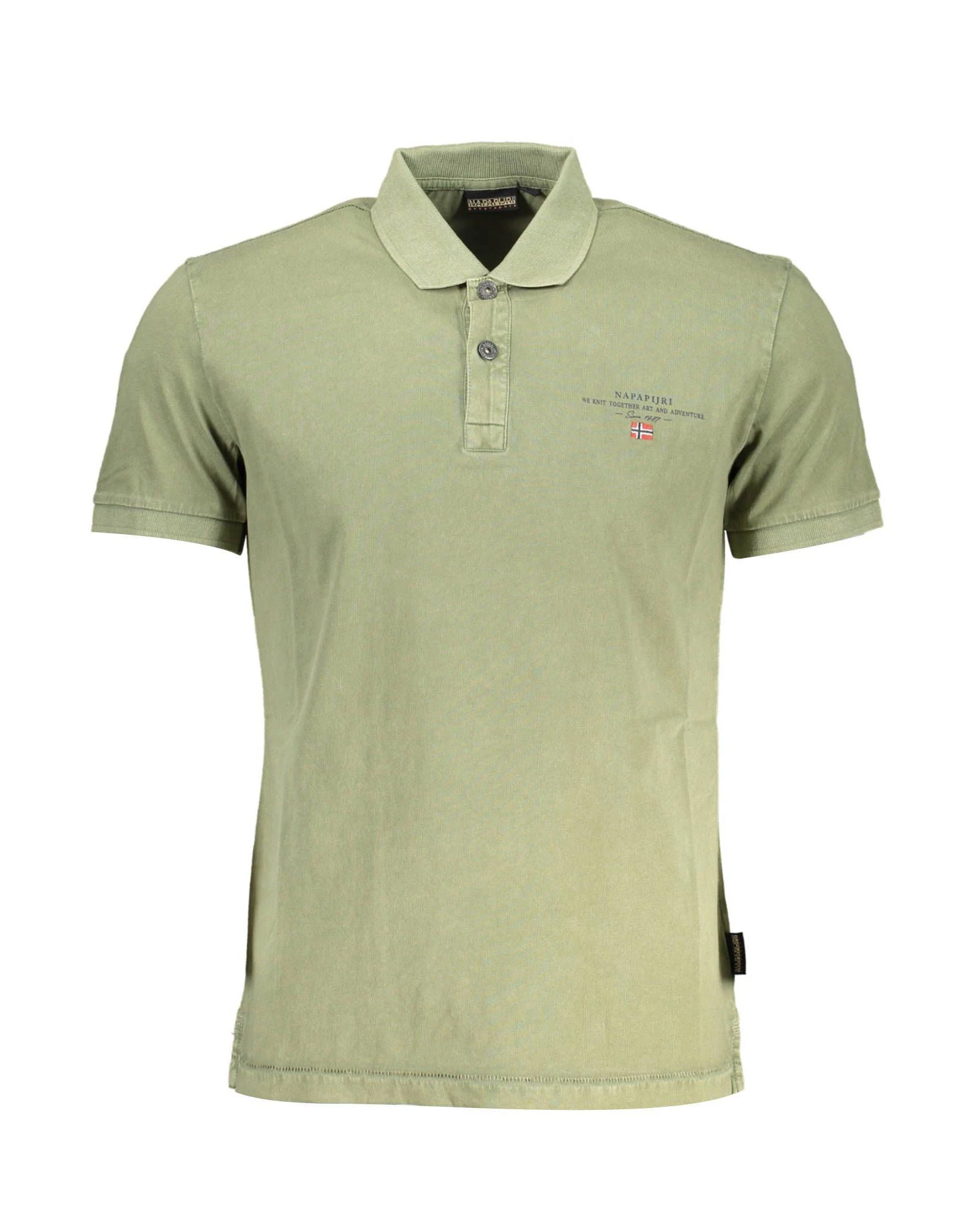 Green Plain Polo Shirt with Button Fastening for Men - Green