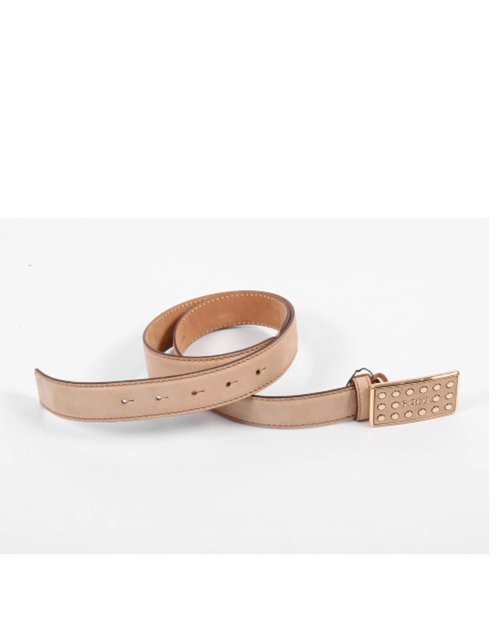 Red Leather Belt - Beige