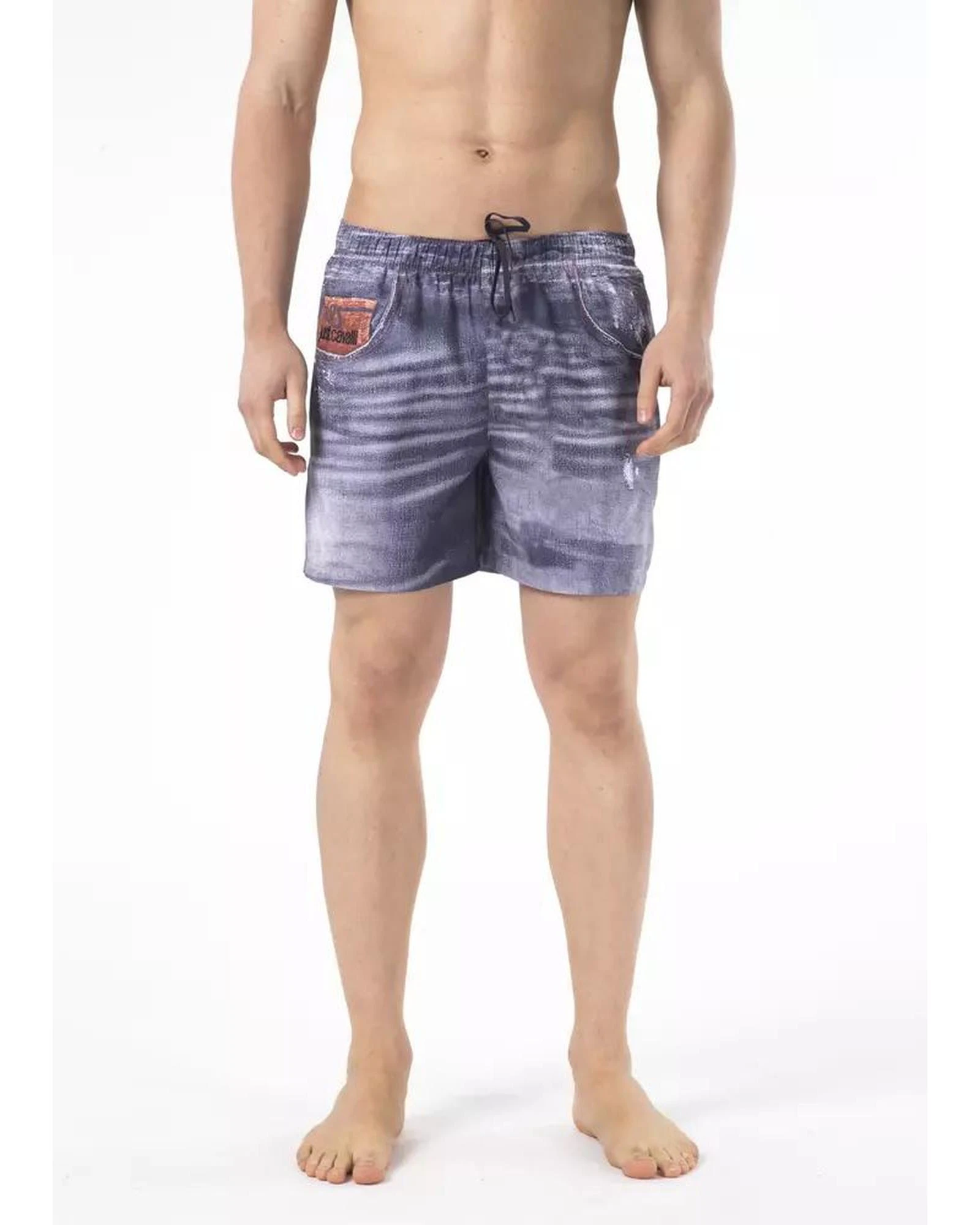 Printed Beach Shorts with Side Pockets and Elasticized Waistband - Blue