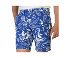 Floral Print Cotton Shorts with Button and Zip Fastening - Blue