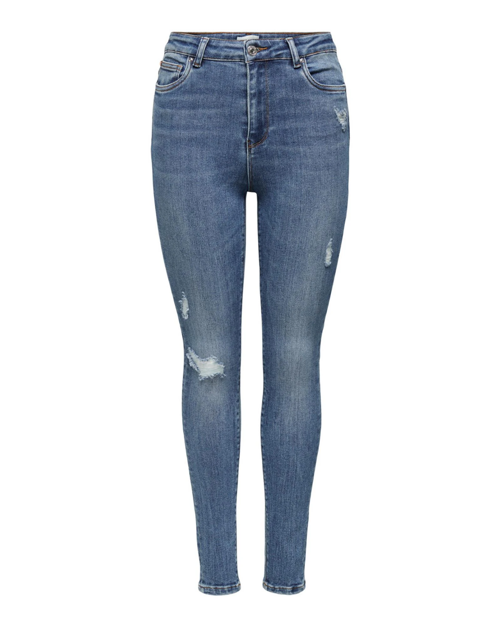 Plain Jeans with Zip and Button Fastening - Blue