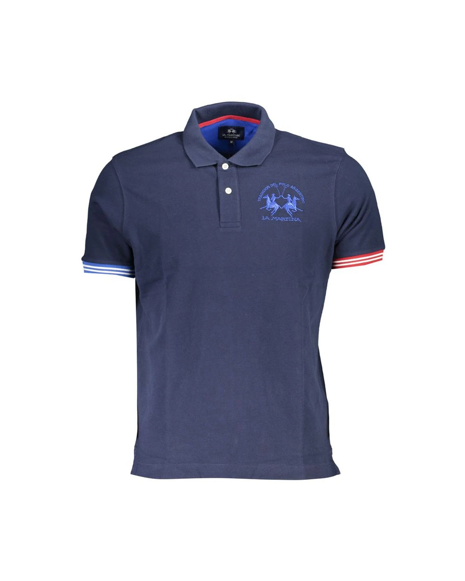 Short Sleeved Cotton Polo Shirt with Contrast Details and Embroidery - Blue