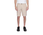 Plain Shorts with Zip and Button Fastening and Pockets - Beige