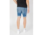 Blue Cotton Shorts with Front and Back Pockets - Light blue