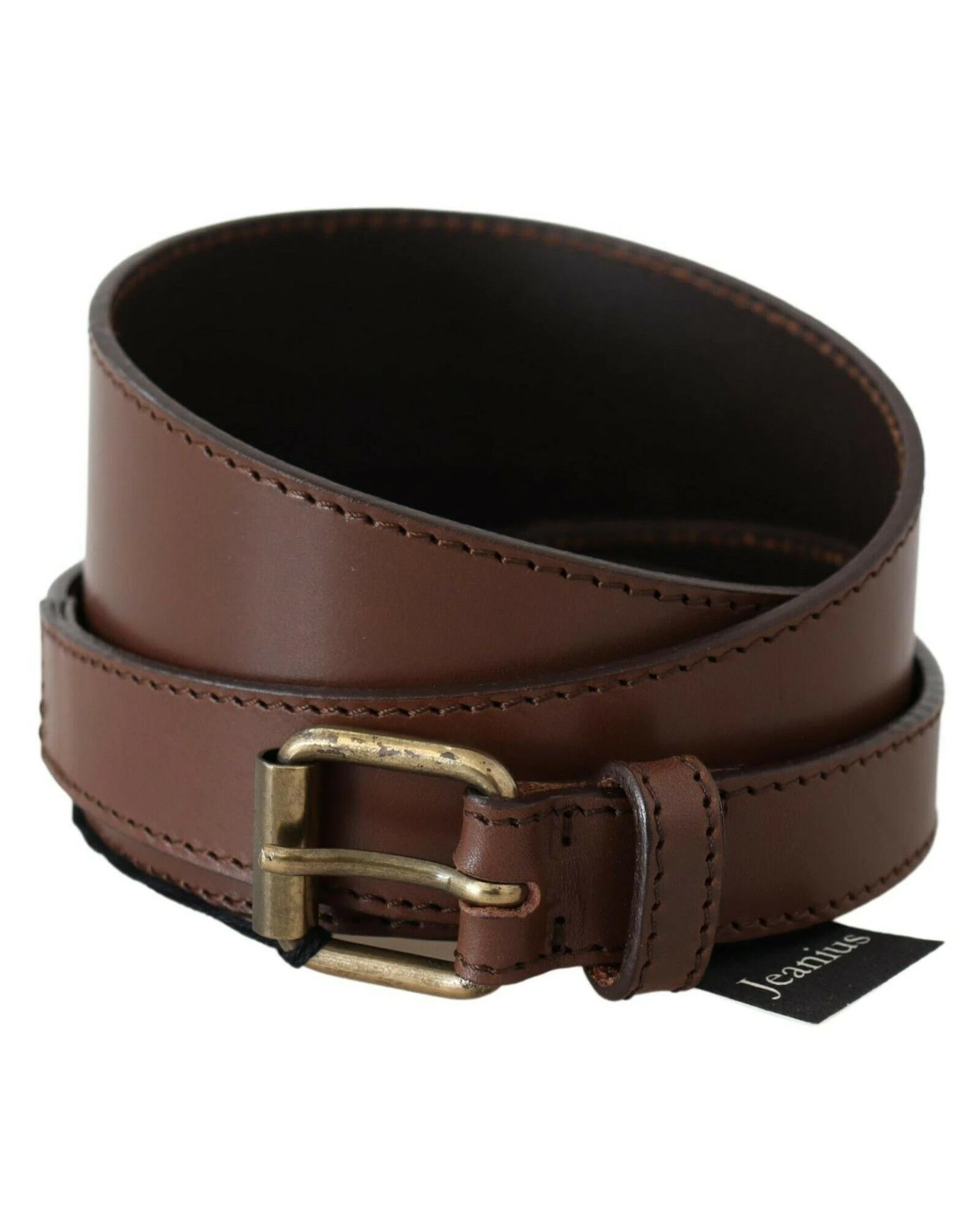 PLEIN SUD Brown Genuine Leather Rustic Metal Buckle Belt