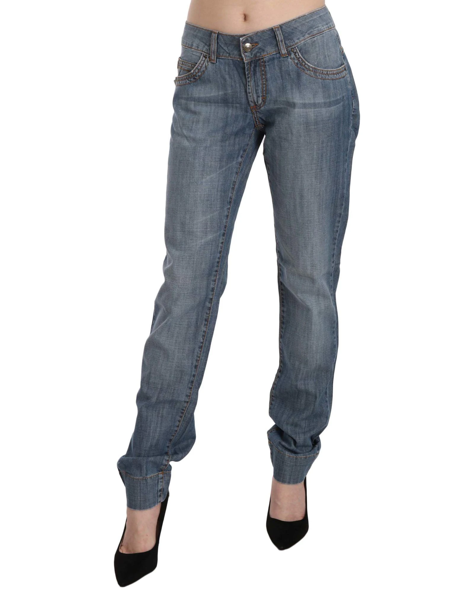 Just Cavalli Blue Washed Cotton Low Waist Slim Fit Denim Pants