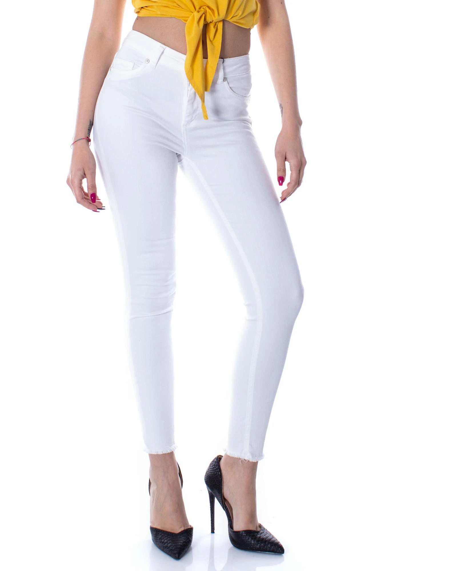 Cotton-Blend s Trousers with Zip and Button Fastening - White