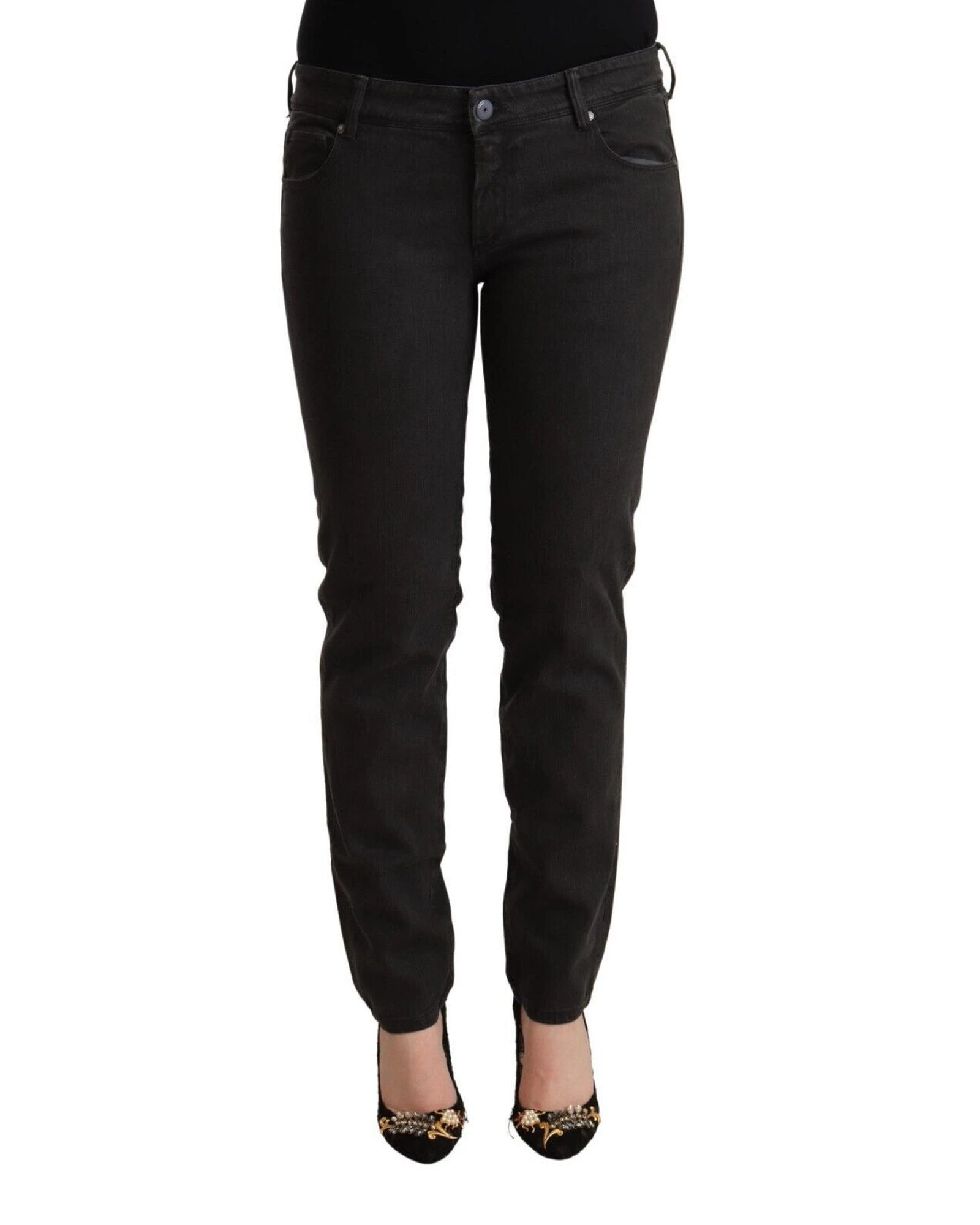 ERMANNO SCERVINO Skinny Denim Jeans with Logo Details - Black