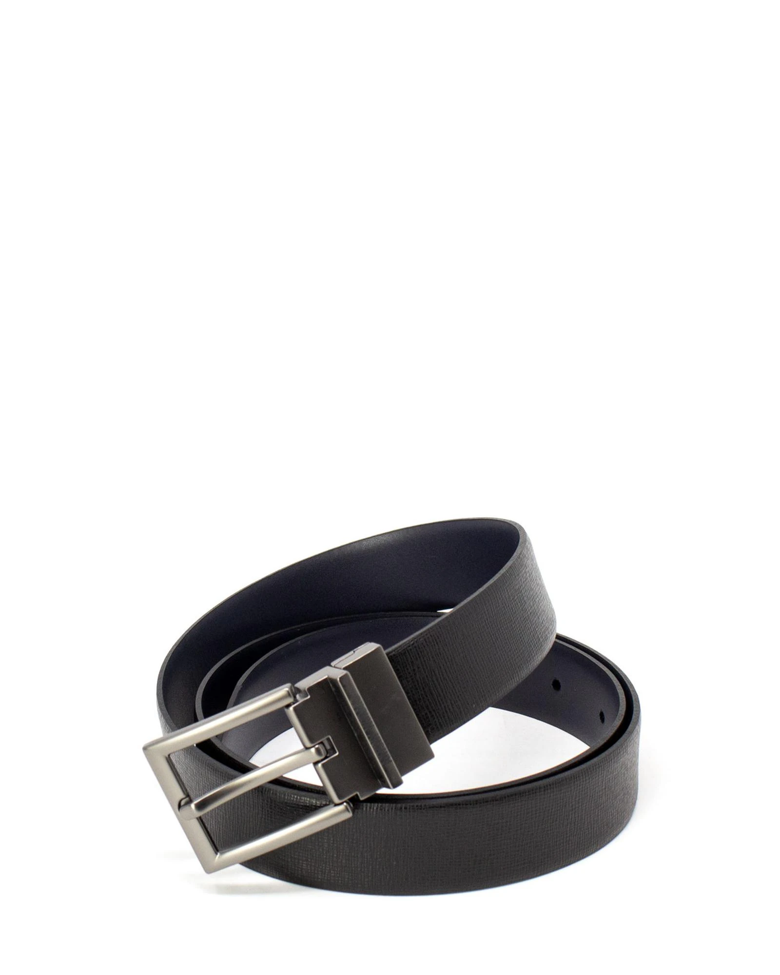 Plain Black Leather Belt with Buckle Fastening - Black