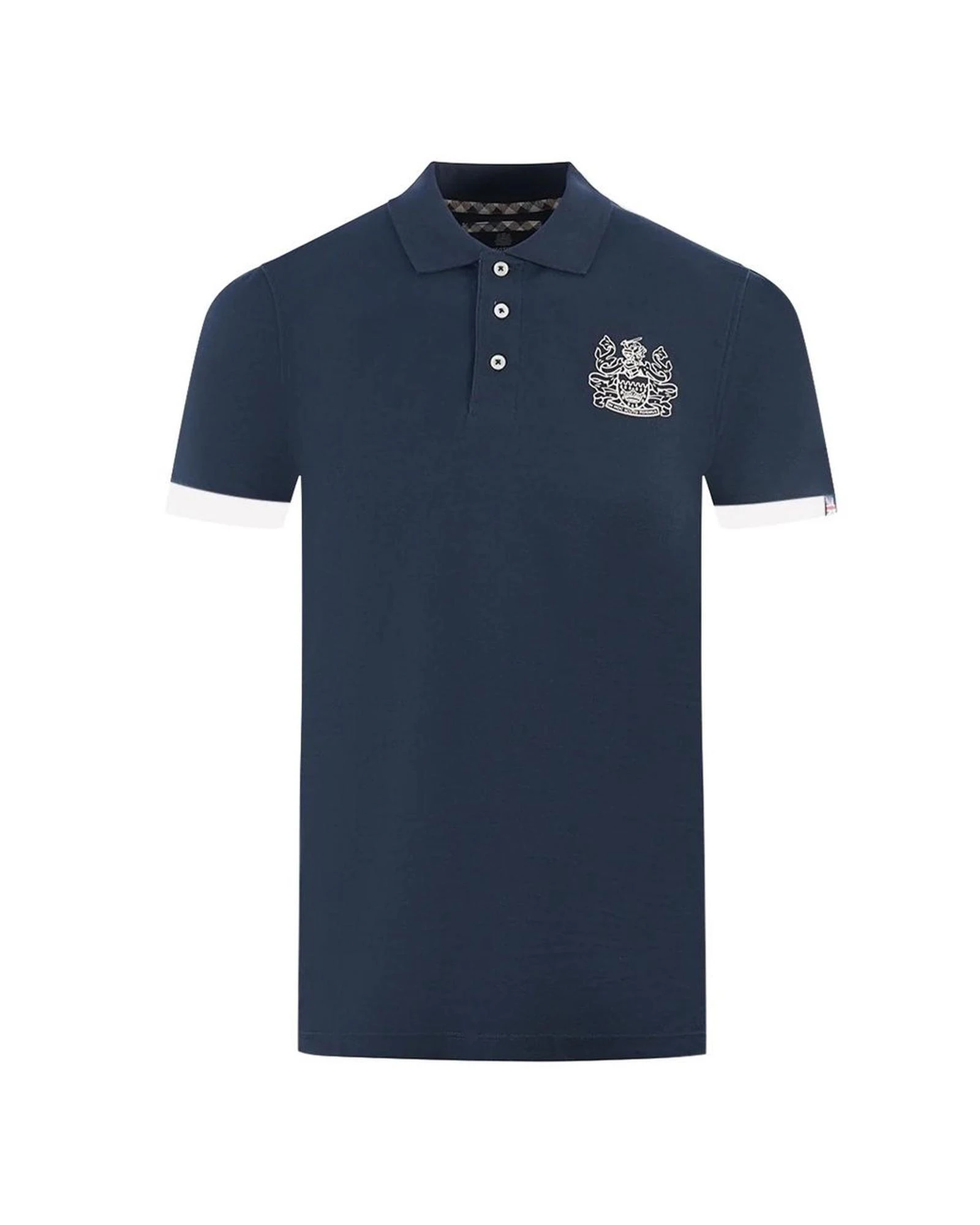 Contrasting Logo Cotton Polo Shirt - Blue