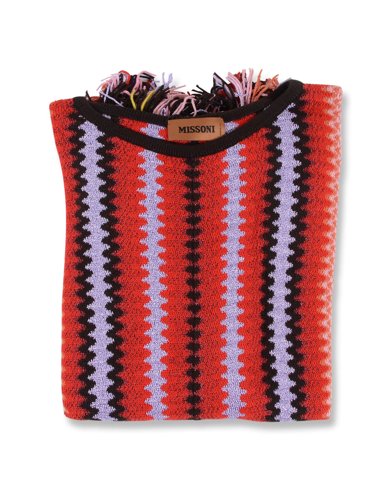 Multicolor Poncho with Geometric Design - Multicolor