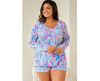 Azura Exchange Floral Print Long Sleeve and Shorts Lounge Outfit - Sky Blue