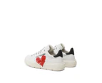 Leather Round Toe Sneakers with Rubber Sole - White