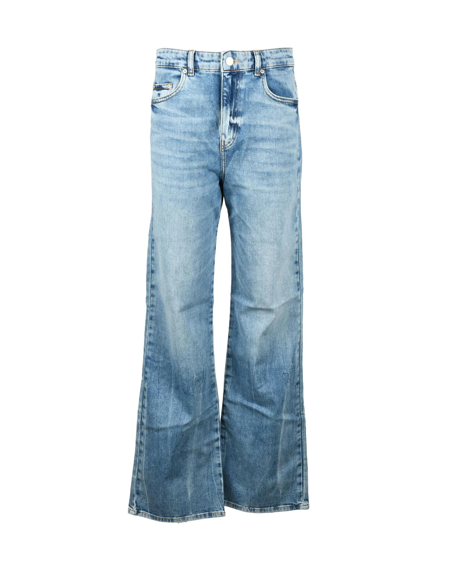 Worn Out Effect Jeans with Zip and Button Fastening - Blue