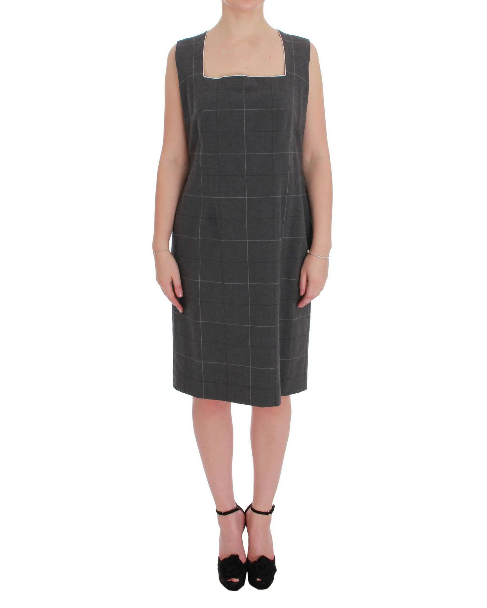 BENCIVENGA Gray Checkered Cotton Blazer Dress Set Suit