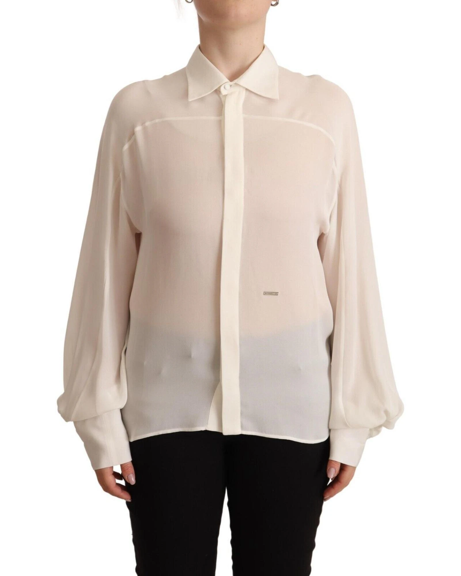 Dsquared2 Elegant Off White Silk Long Sleeve Blouse