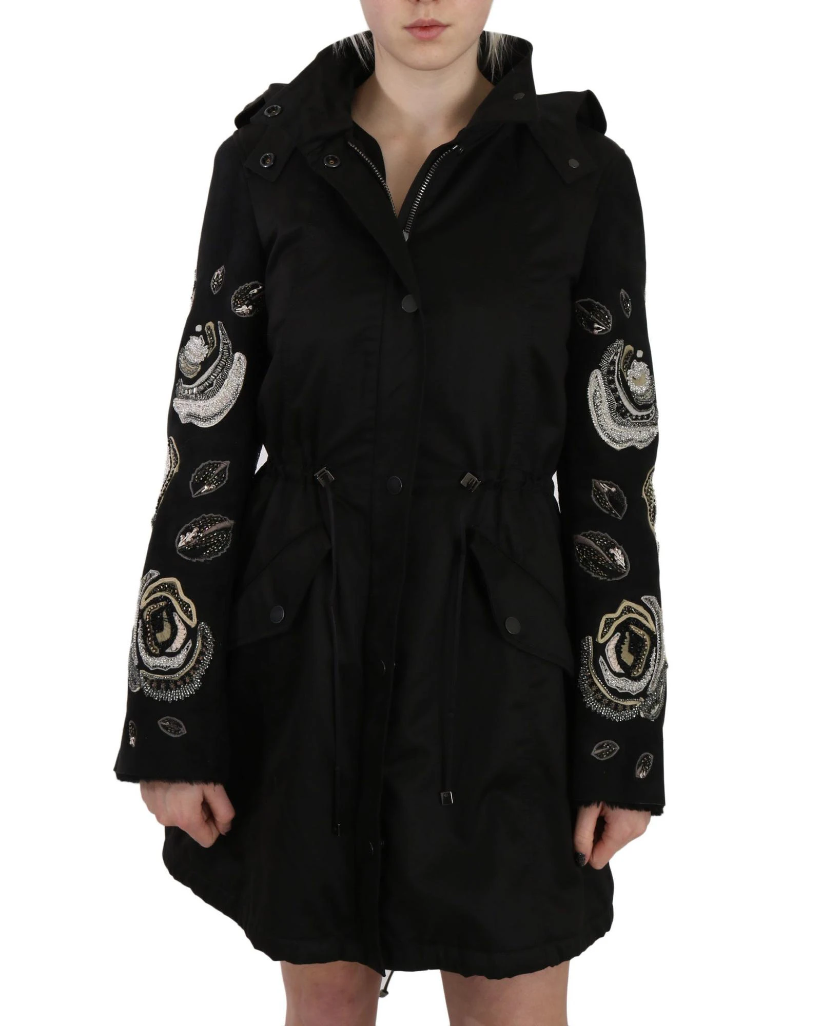 John Richmond Floral Sequined Beaded Hooded Jacket Coat