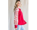 Azura Exchange Fiery Red Heart Striped Raglan Sleeve Henley Top - Fiery Red