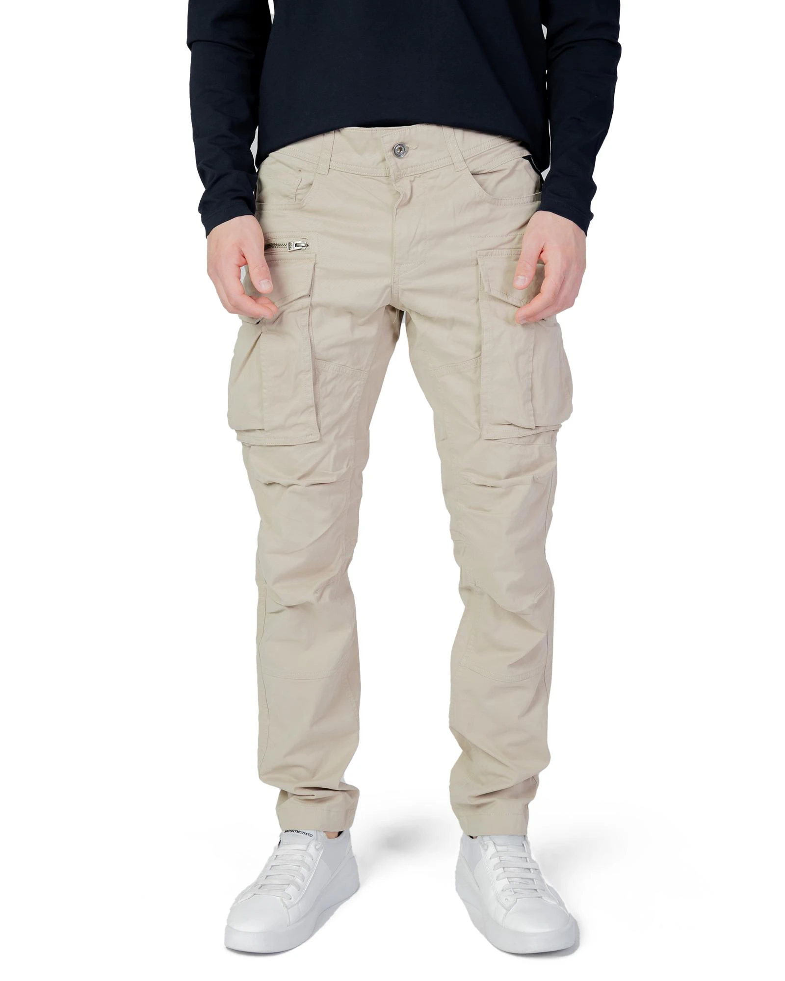 Plain Zip and Button Jeans - Beige