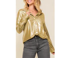 Azura Exchange Gold Metallic Luster Chest Pocket Shirt - Gold