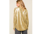 Azura Exchange Gold Metallic Luster Chest Pocket Shirt - Gold