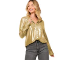 Azura Exchange Gold Metallic Luster Chest Pocket Shirt - Gold