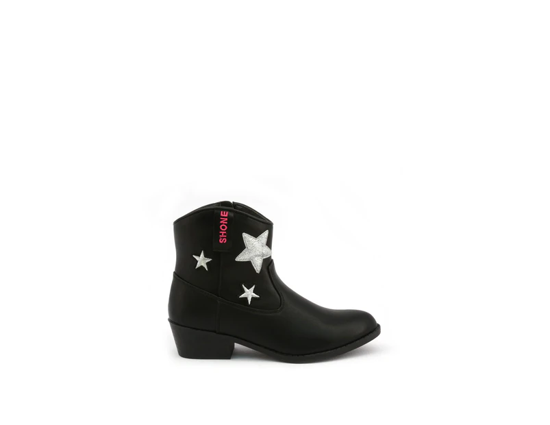 Synthetic Leather Ankle Boots with Side Zip - Black