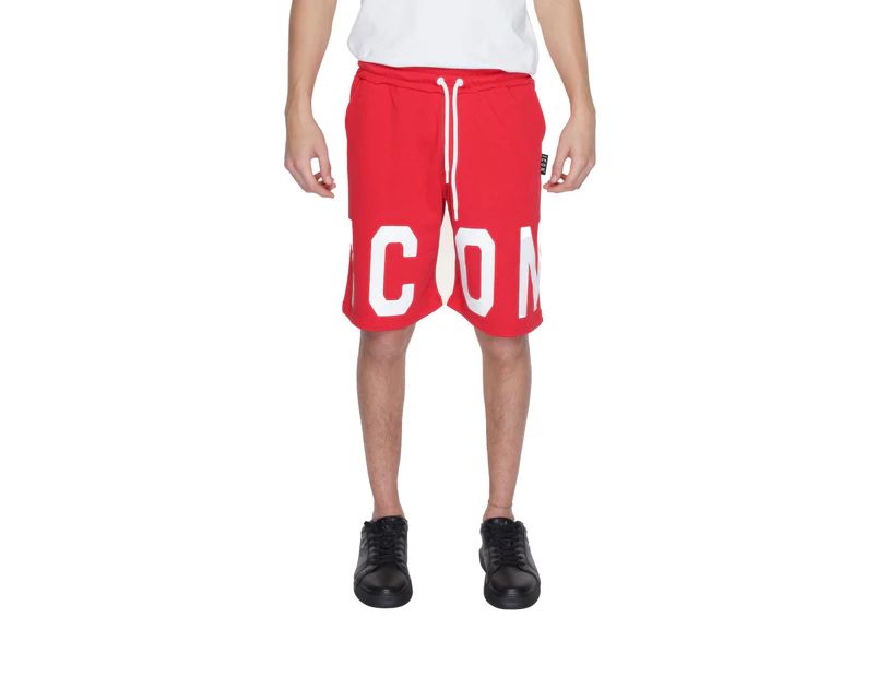 Printed Cotton Shorts with Front Pockets - Red