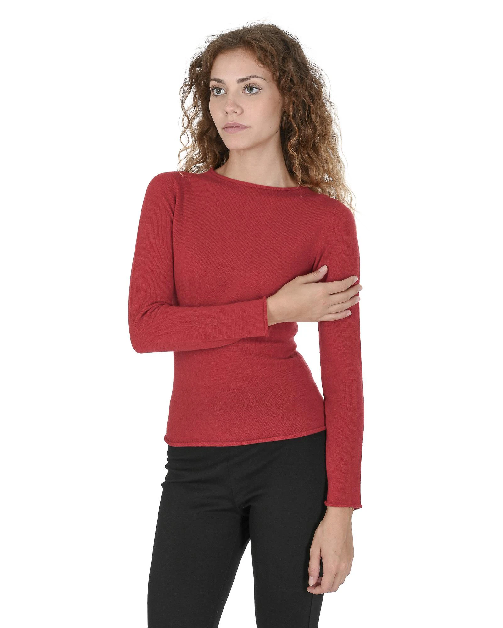 Premium Italian Cashmere Boatneck Sweater - Red