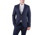 Blue Plain Buttoned Blazer with Lapel Collar and Front Pockets - Blue