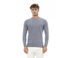 Wool Blend Round Neck Sweater - Blue