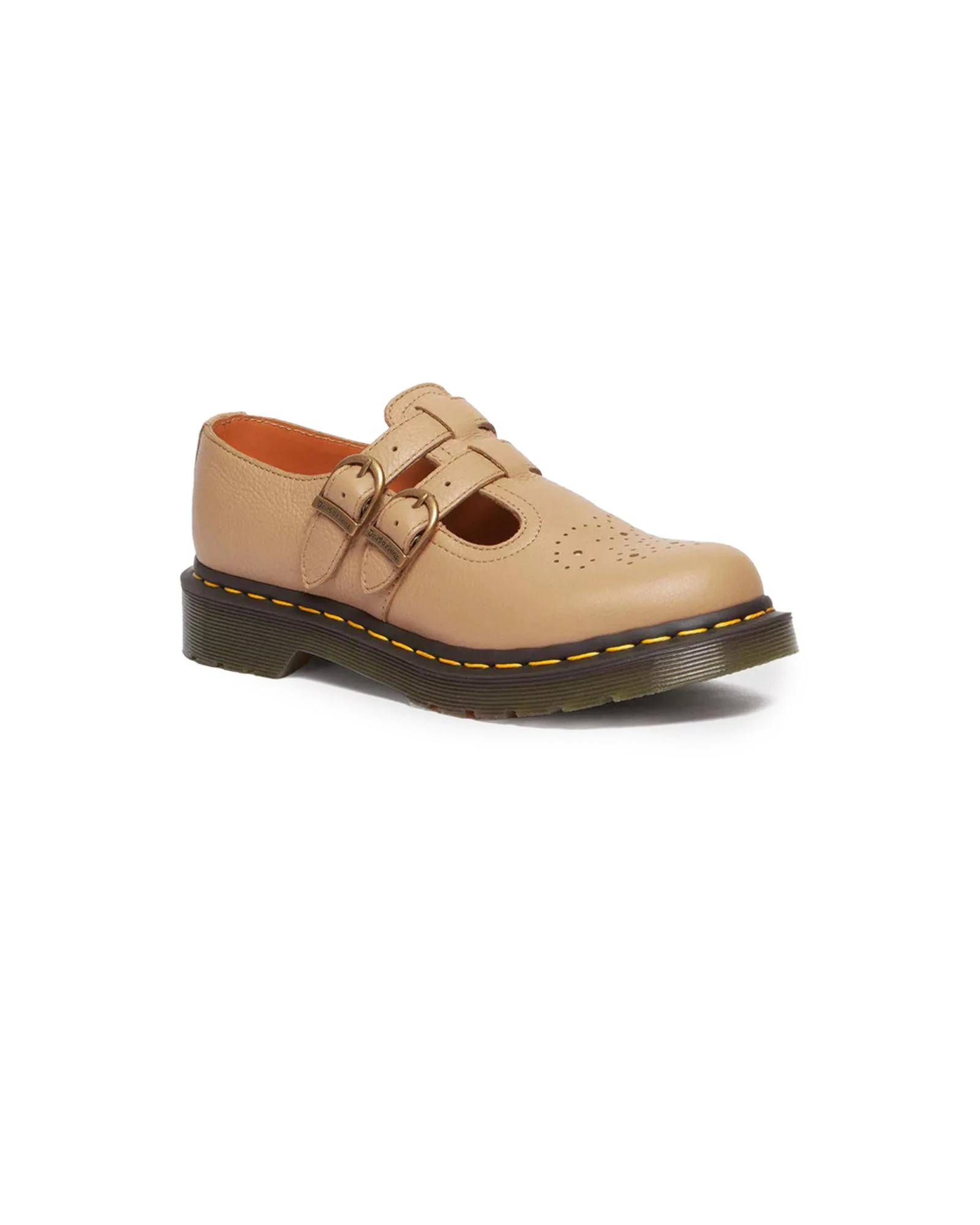 Leather Slip-On Shoes with Buckle/Bow Fastening - Beige