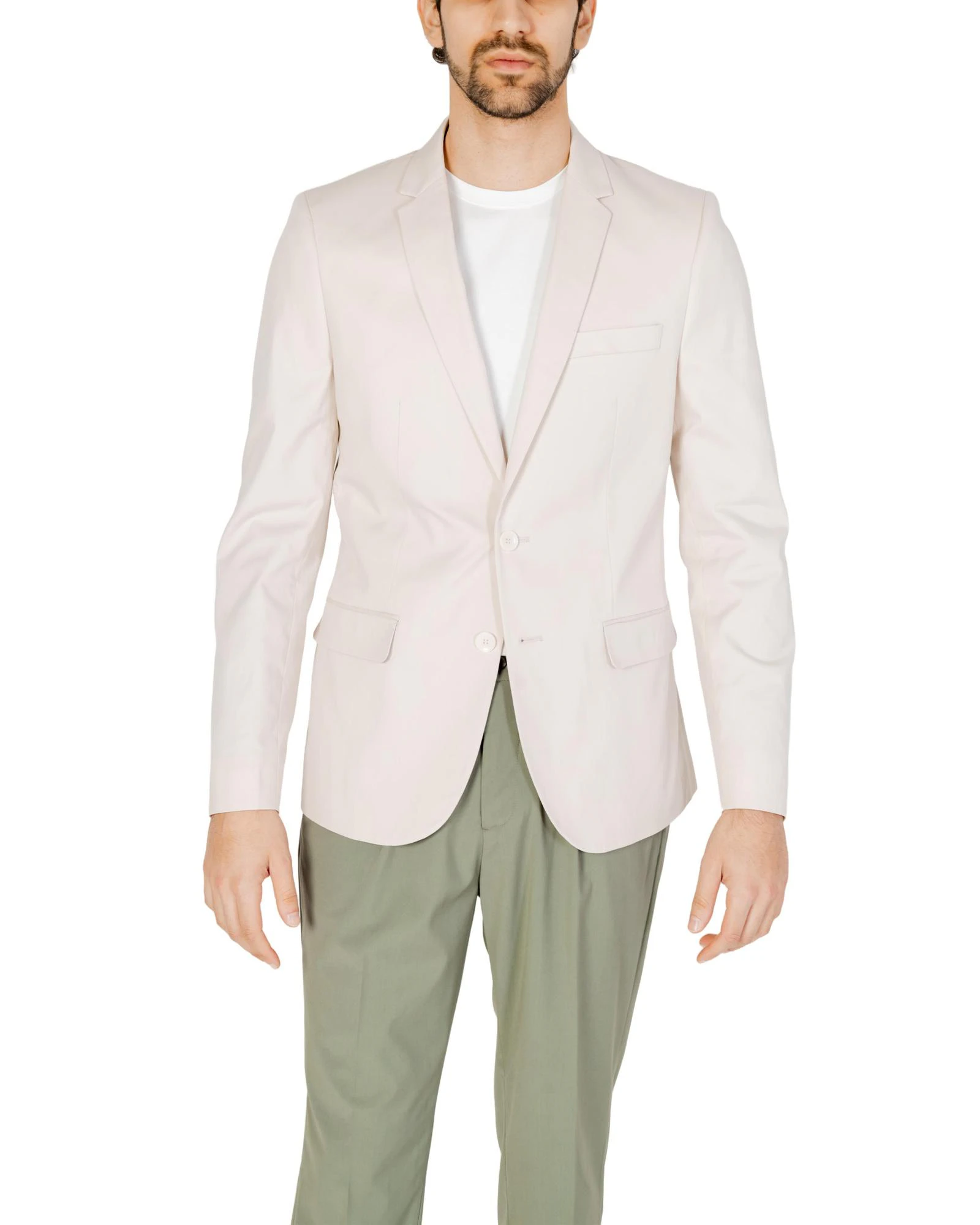 Plain Blazer with Long Sleeves - White