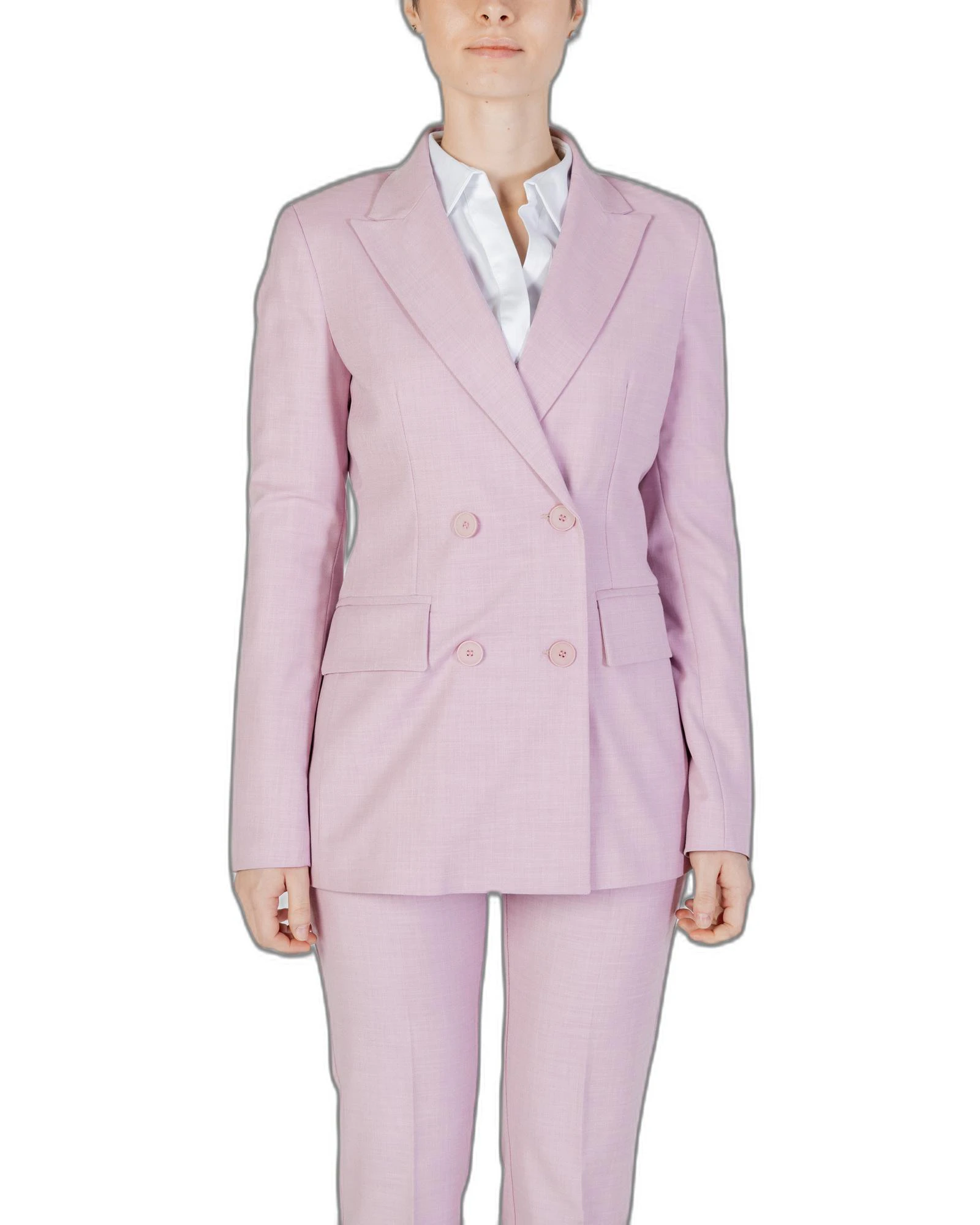 Button Fastened  Blazer with Long Sleeves - Pink