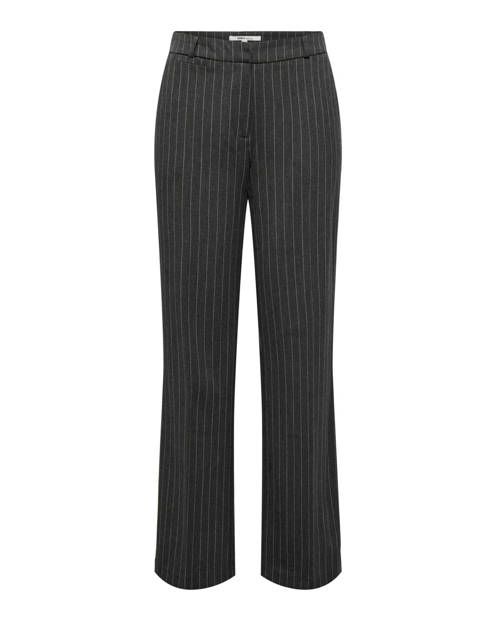 Pinstripe Trousers with Zip and Button Fastening - Grey