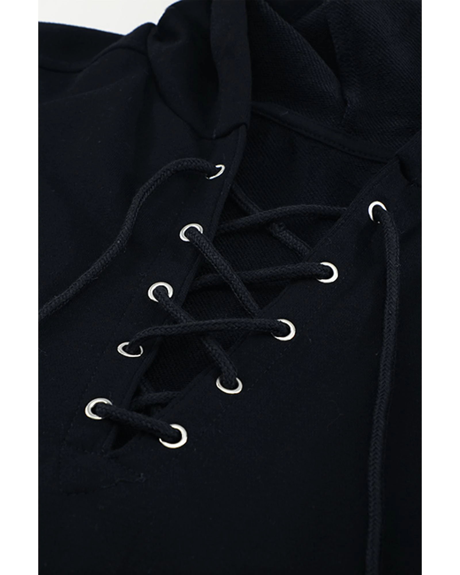 Azura Exchange Solid Color Lace-up Hoodie - Black