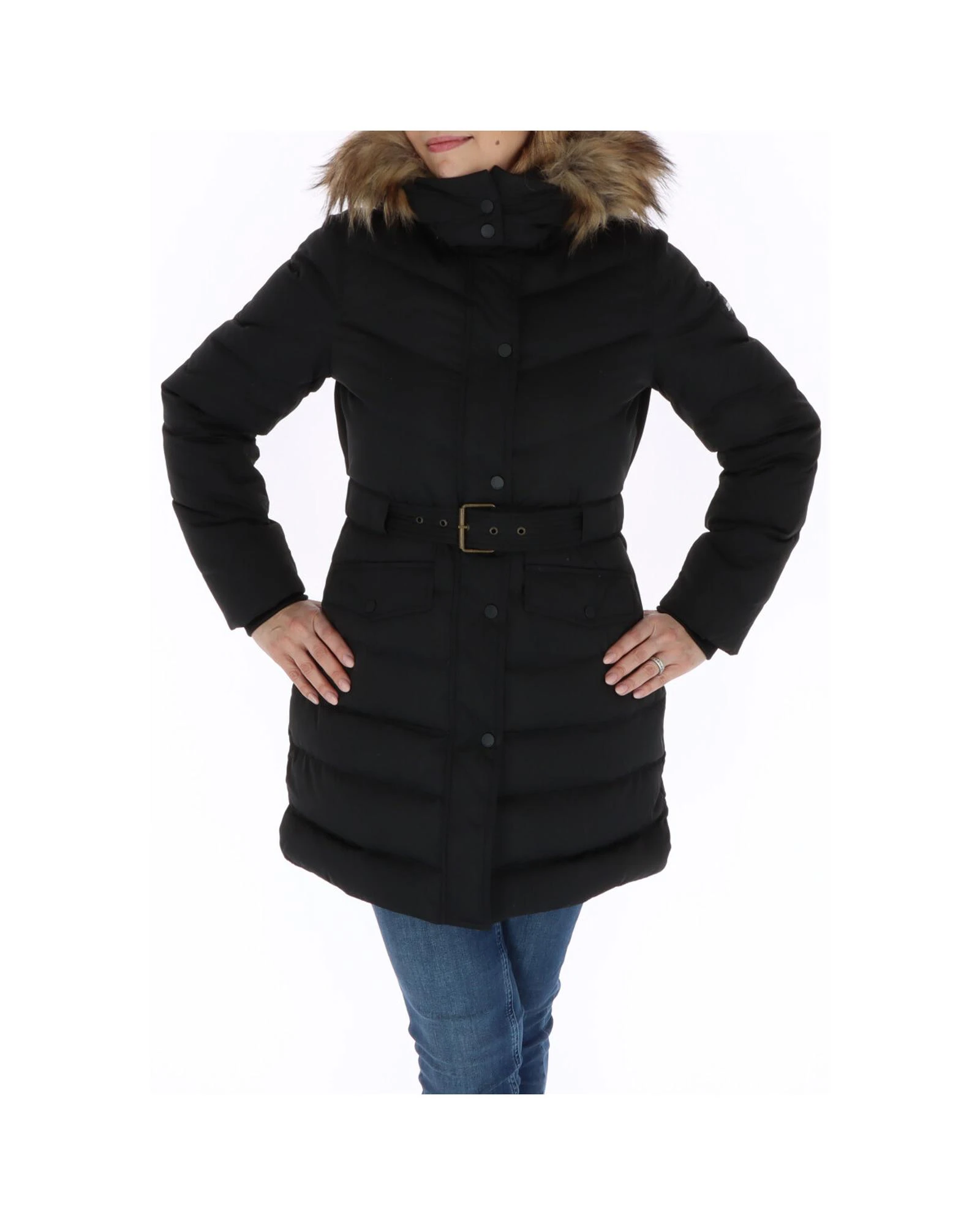 Black Hooded Jacket with Zip and Button Fastening - Black