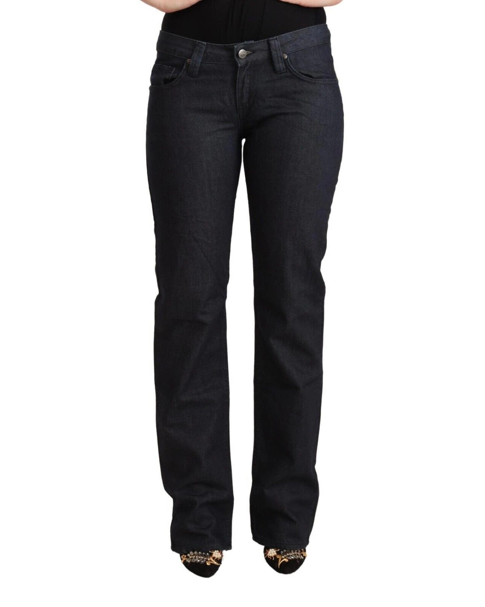 Cotton Stretch Low Waist Straight Denim Jeans - Blue