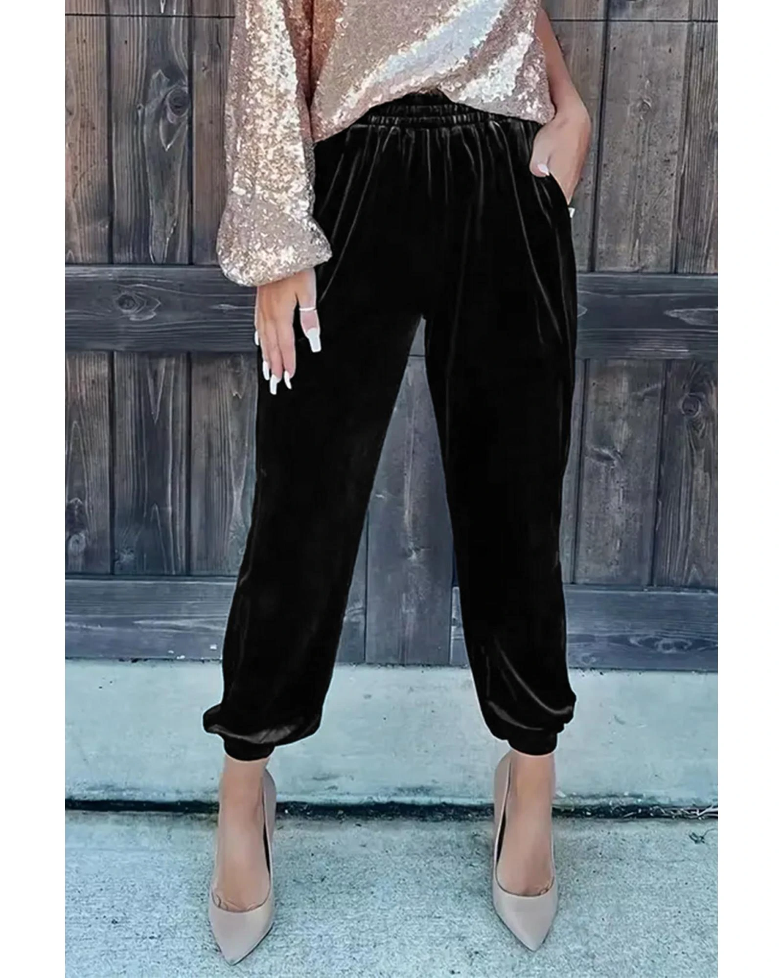 Azura Exchange Luxurious Velvet Jogger Pants - Black