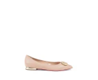 Gold Heeled Leather Ballerinas - Beige