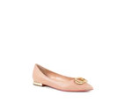 Gold Heeled Leather Ballerinas - Beige