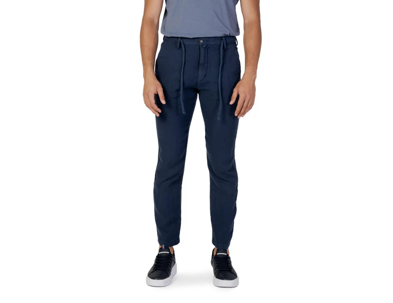 Blue Plain Linen Trousers - Blue