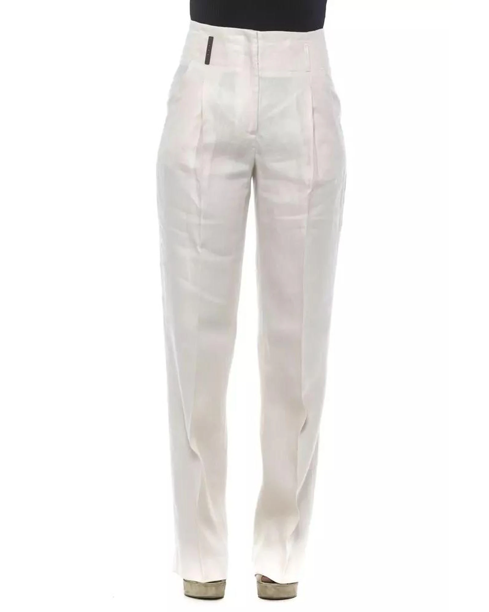 High Waisted Palazzo Pants with Four Pockets and Zip Closure - White