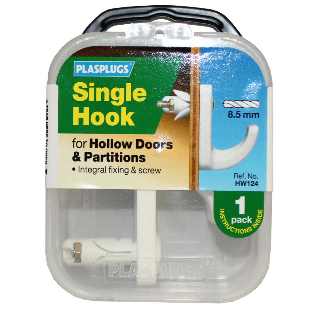 Plasplugs Hollow Single Door Hook (White) - ST312