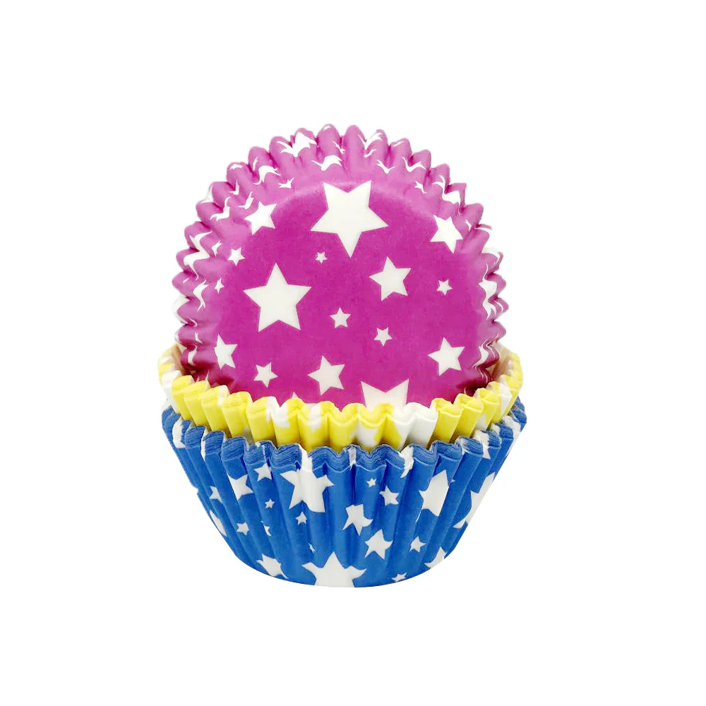 Creative Party Super Star Muffin and Cupcake Cases (Pack of 75) (Pink/Yellow/Blue) - SG25501